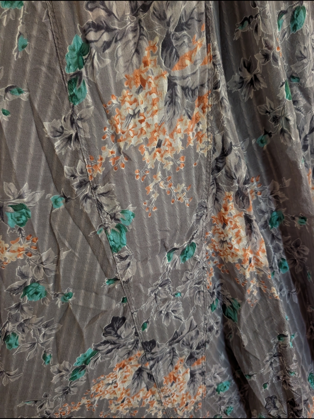 Free People Gray Floral Smocked Strapless Dress with Teal & Peach Accents - Picture 3 of 5